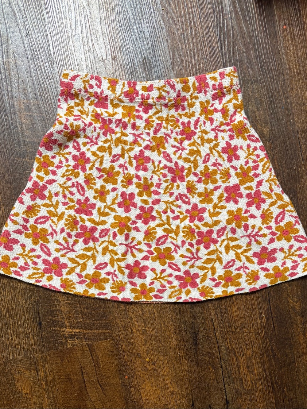 Big Girls Floral Knit A-Line Skirt in Retro Checkered Cotton Size 7/8 EUC